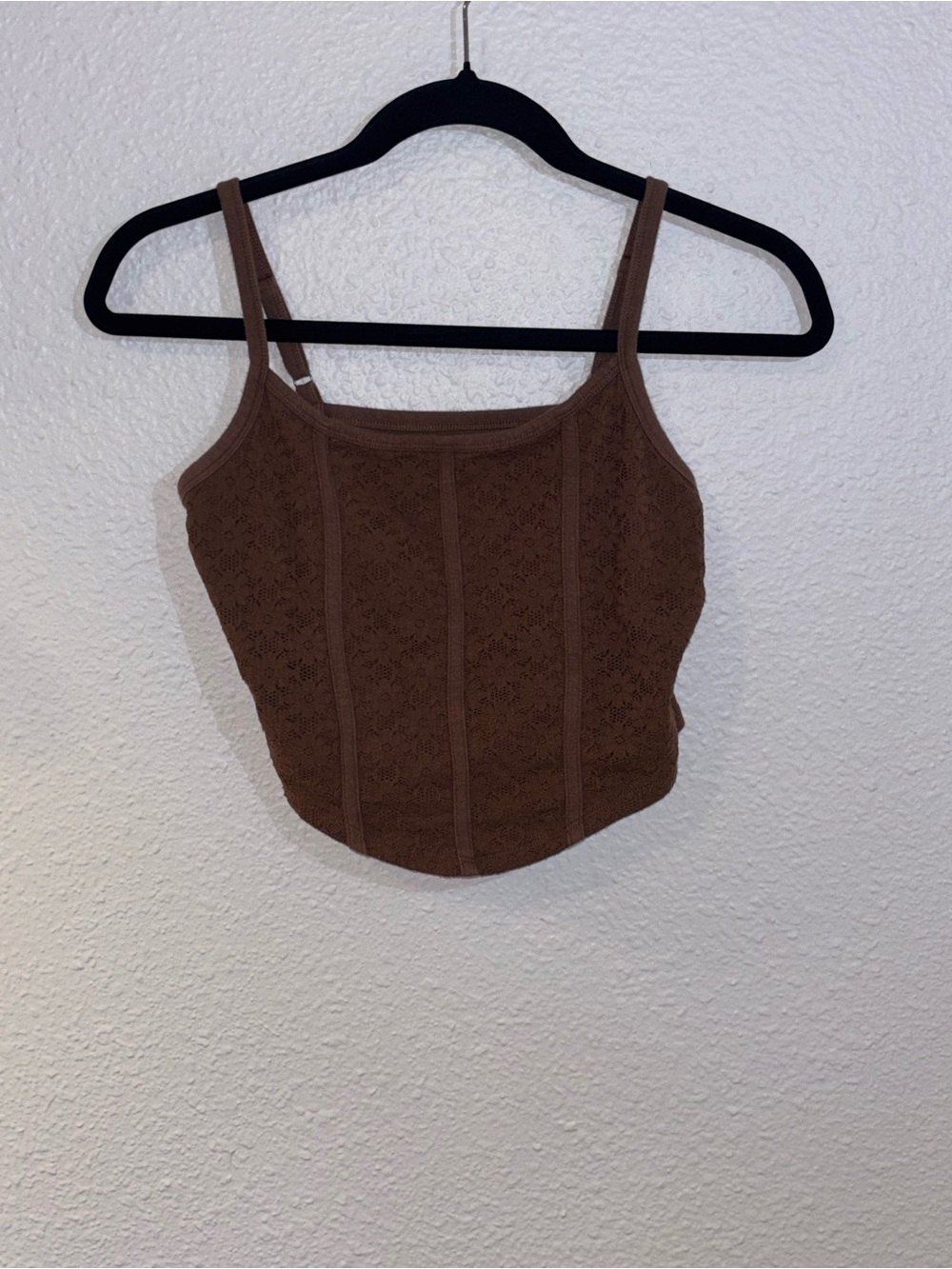 Hollister Brown Lace-Texture Square Neck Crop Cami